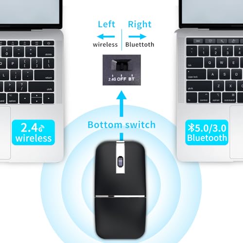 Bluetooth Arc Travel Mouse - Bt & 2.4G Wireless Dual Mode, Rechargeable Slim Rotatable Portable, 3 Adjustable Dpi, Usb Optical Computer Silent Mouse For Microsoft Laptop Pc Tablet - Graphite Black
