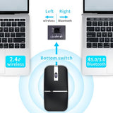 Bluetooth Arc Travel Mouse - Bt & 2.4G Wireless Dual Mode, Rechargeable Slim Rotatable Portable, 3 Adjustable Dpi, Usb Optical Computer Silent Mouse For Microsoft Laptop Pc Tablet - Graphite Black
