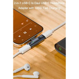 Usb C Splitter With 100W Fast Charging, Dual Usb C Headphone And Charger Adapter Dongle For Iphone 16/15 Series, Ipad, Macbook, Galaxy S24/S23 And More (Grey)