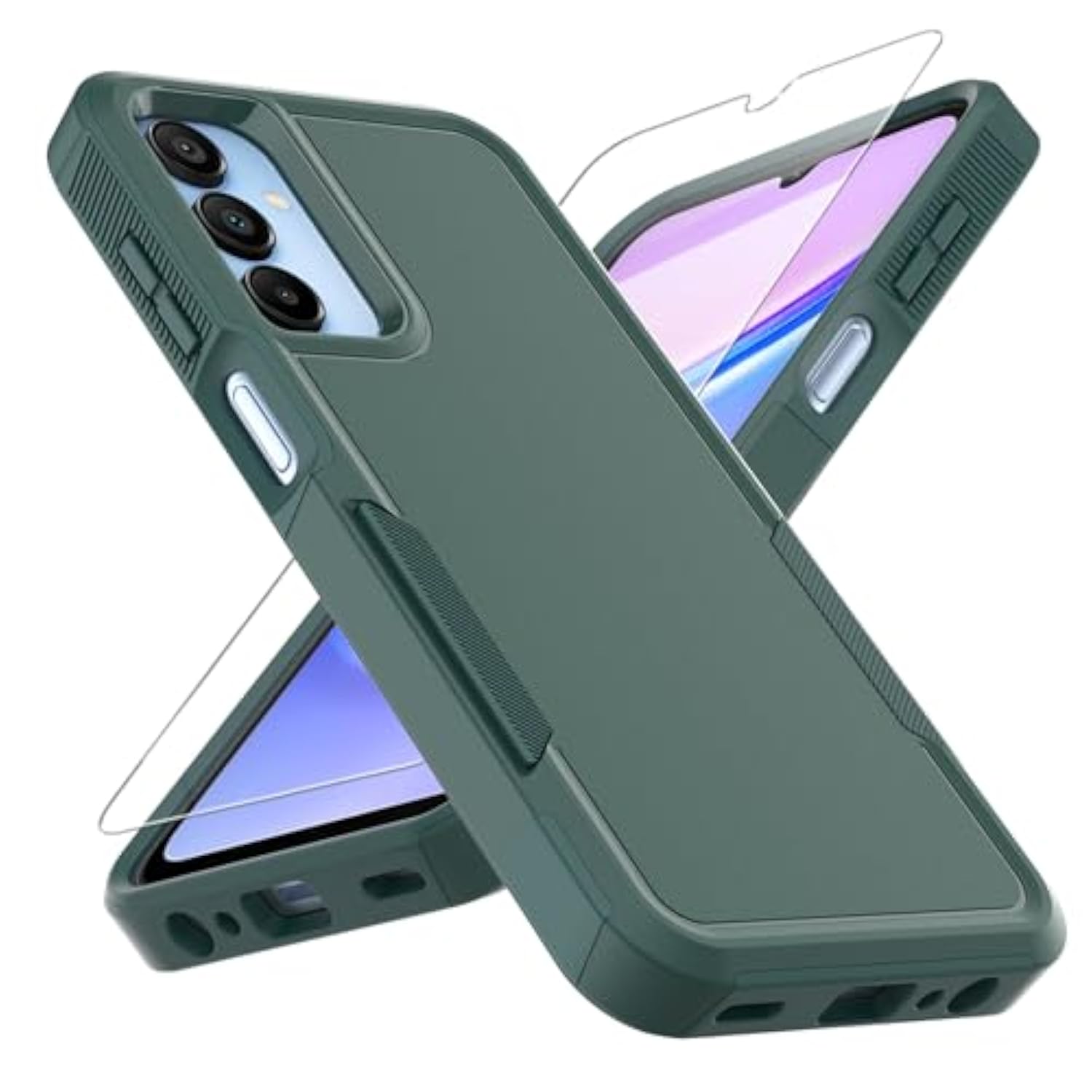 For Galaxy A15 5G Phone Case, [Military Grade Drop Tested] With Hd Screen Protector, Dual Layer Protective Heavy Duty Cell Phone Cover Non-Slip Shockproof Case For Samsung Galaxy A15 5G (Dark Green)