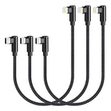 USB C to Lightning Cable 1ft 3 Pack MFi Certified Right Angle iPhone Charger 90 Degree Elbow Braided Lightning to USB C Cable for iPhone 14 13 12 11