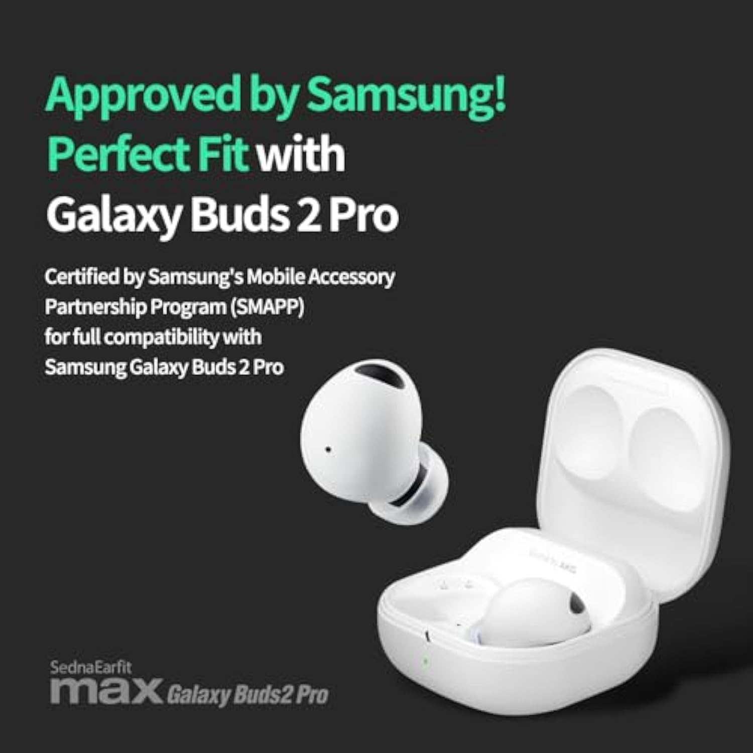 Sednaearfit Max For Galaxy Buds 2 Pro Phantom Black (S/Ms/M), Earbud Tips For Wireless Headphones, Noise Canceling Earbuds Replacement Tips, Samsung-Certified Eartips For Galaxy Buds 2 Pro