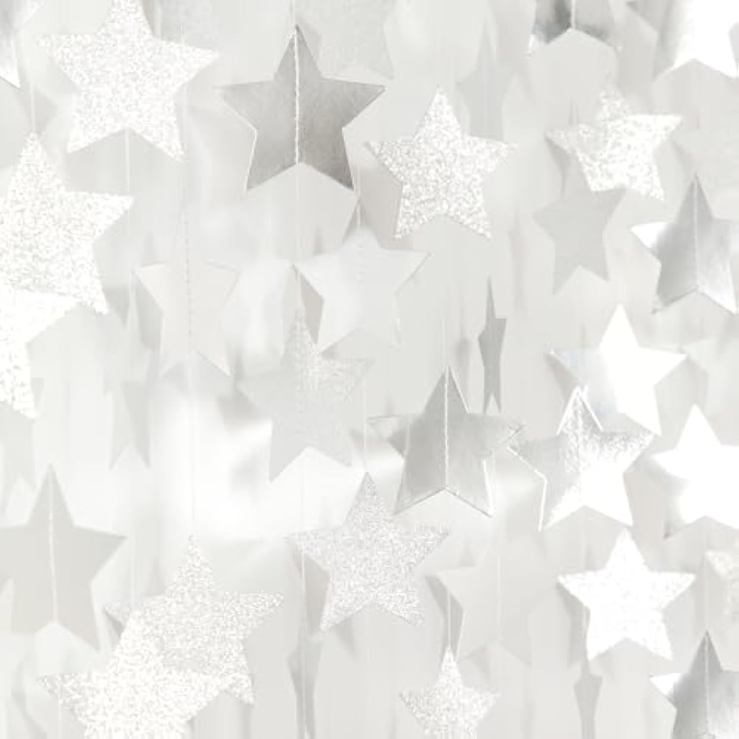Glitter-Silver Party-Decorations Star Christmas Garland - 62Ft Birthday Twinkle Little Star Hanging Streamers Banner,Bachelorette Engagement Wedding New Years Supplies Decor