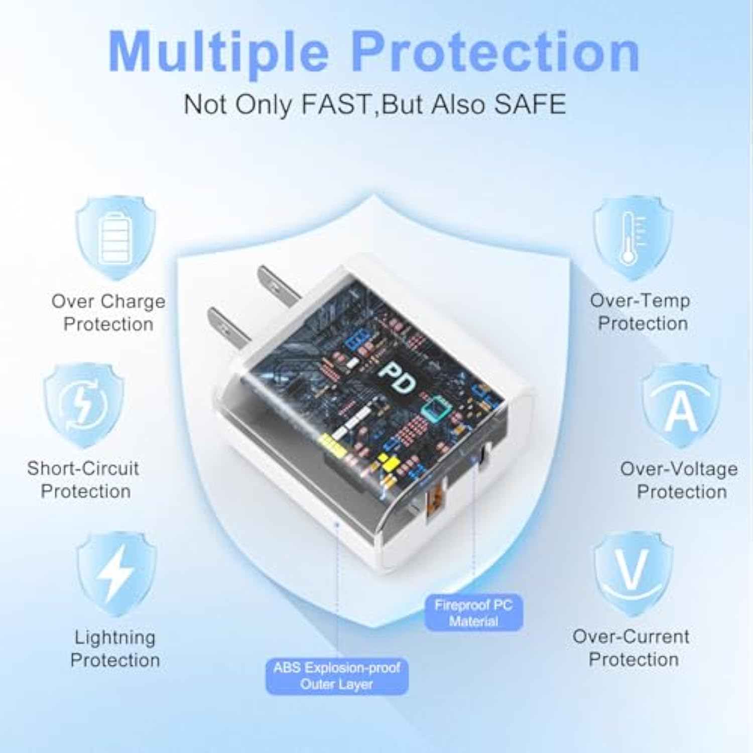 Ipad Charger 2 Pack 20W Dual Port Qc + Pd 3.0 Power Adapter Fast Wall Charger Block With 6Ft&10Ft Lightning Cord Cable For Ipad 9/8/ 7 Generation, Ipad Air, Ipad Mini, Ipad Pro, Iphone