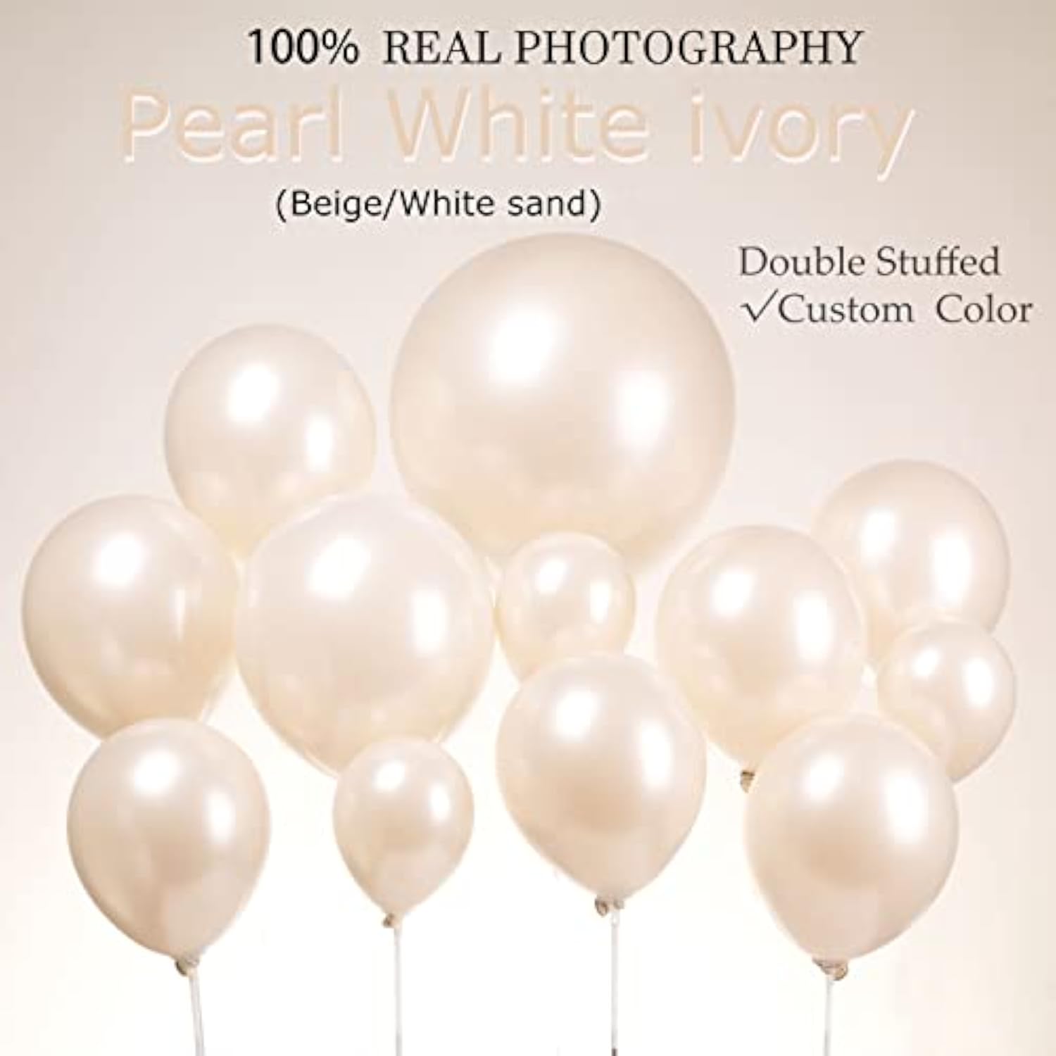 Pearl White Double-Stuffed Balloons Different Sizes 63 Pack 18/12/10/5 Inch White Sand Ivory Balloon Garland Kit For Wedding Birde To Be Birthday Decorations (Pearl White Sand(2-Layers))