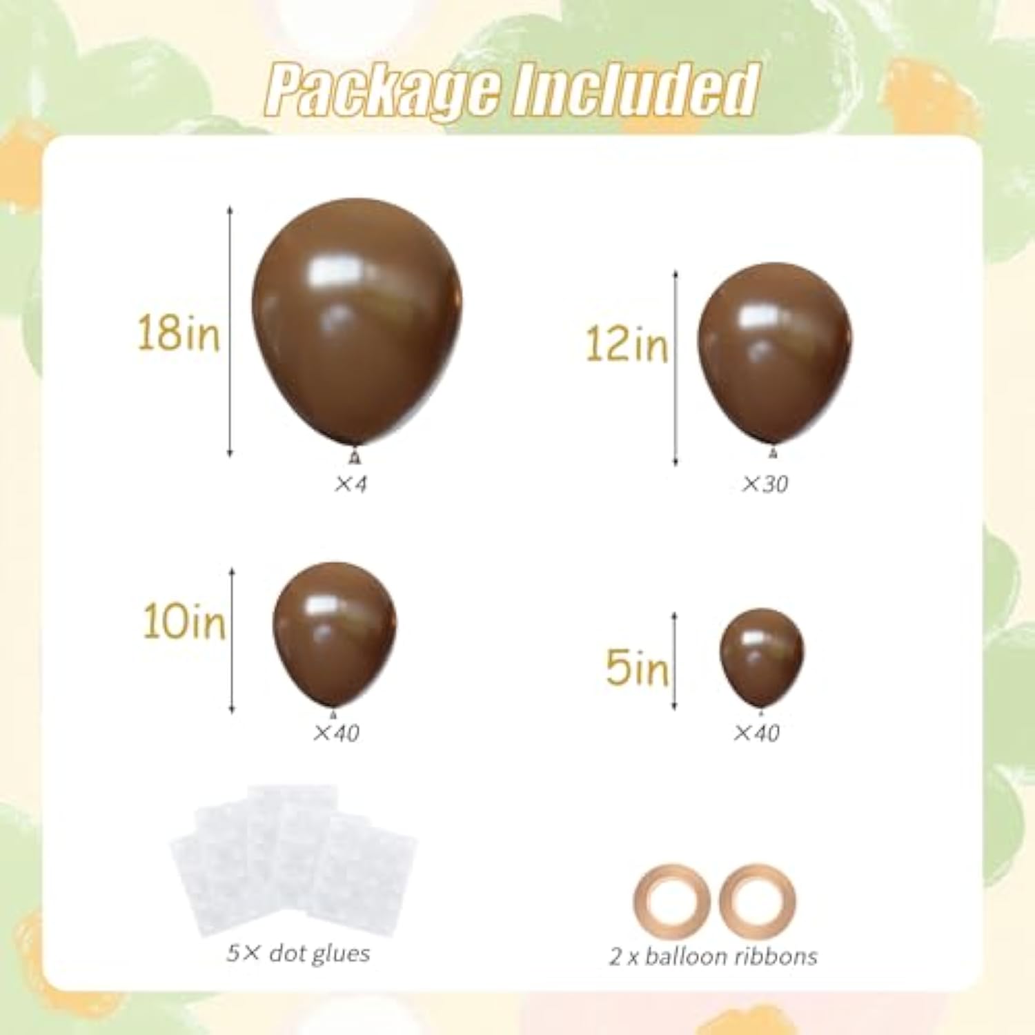 114-Pc Dark Brown Balloon Garland Kit Assorted Sizes for Party Decorations