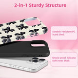Case For Iphone 16 Pro Max, Aesthetic Black Ribbon Bow Phone Case For Girls Women, Protective Hybrid 2-Layer Hard Shell Silicone Cover Durable Shockproof Phone Cover - Beige