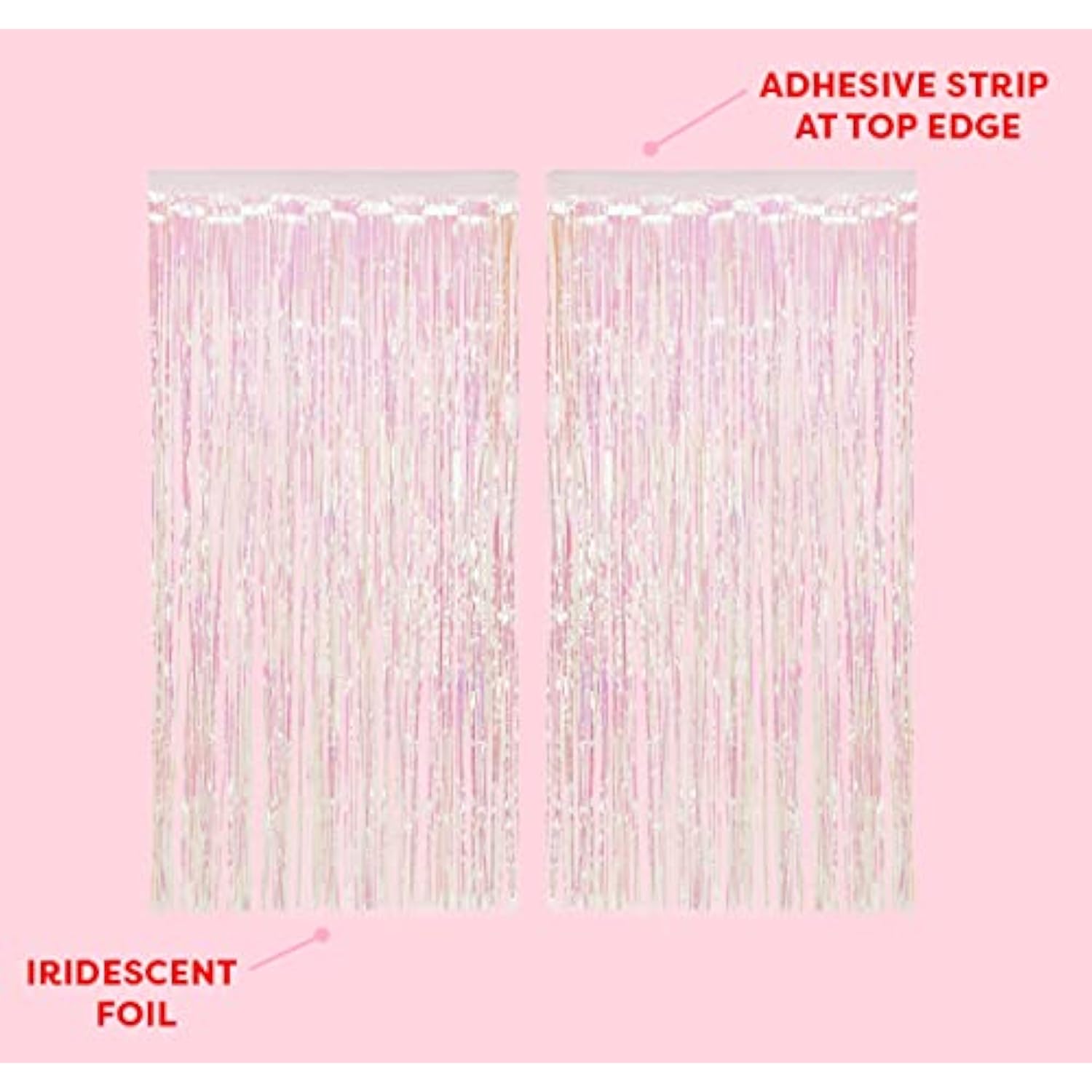 Set of 2 Iridescent Fringe Foil Curtains for Bachelorette, Bridal Shower & Party Backdrops