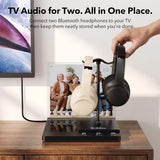 DemoStation B3+ Bluetooth Headphone Stand for Audio Demo, RGB Lighting, TF/USB/AUX Inputs, Dual Headset Display with USB-C Charging Port, Acrylic