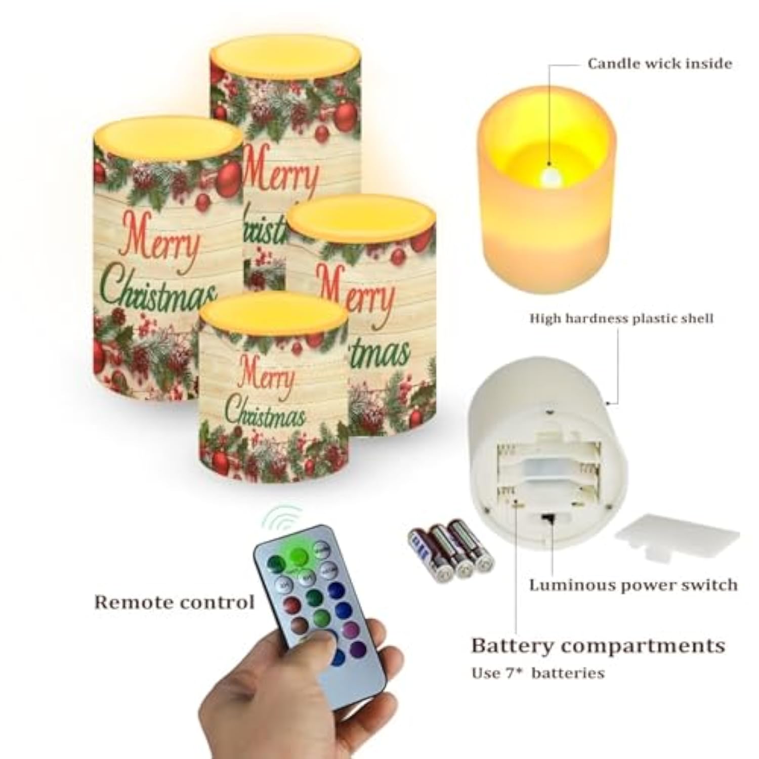 Merry Christmas Tree Battery Operated Flickering Candles With Timers Flameless Candles With Remote Outdoor Porch Led Lights For Winter Home Decorations