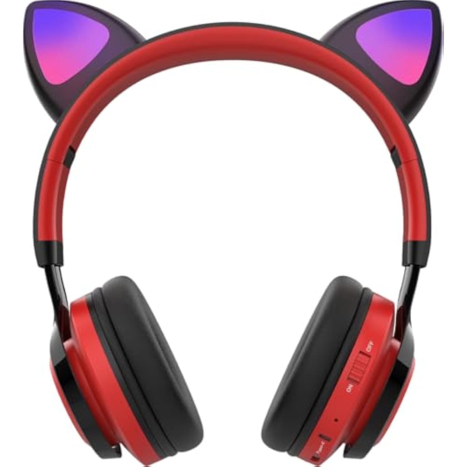 Ct-7 Cat Ear Bluetooth Headphones, Led Light Up Bluetooth Wireless Over Ear Headphones With Microphone And Volume Control For Travel/School/Smartphones/Laptop/Pc/Tv ?Red&Black?