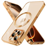 Magnetic Case For Iphone 16 Pro Max Electroplated Clear Tpu Soft Phone Case [Full Camera Lens Protection] Non-Yellowing N56 Magnets Compatible With Magsafe (Desert Titanium Gold)