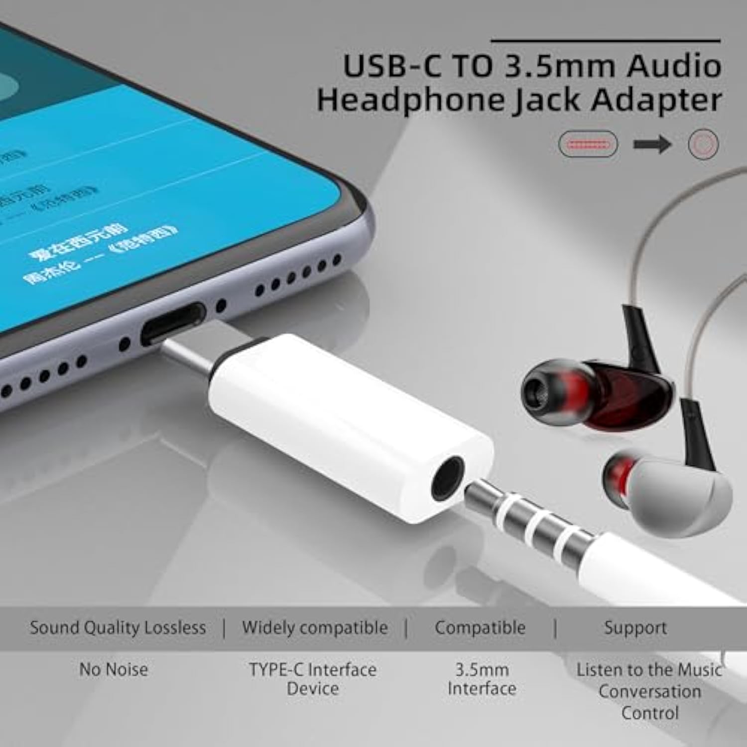 Usb C To 3.5Mm Audio Adapter, Usb Type C To 3.5Mm Female Headphone Jack Dongle Aux Adapter Dac Stereo Hifi Compatible With Samsung Galaxy S24 Ultra/ S23+, Ipad Pro, Pixel, Iphone 16/15/14 - White