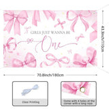70.8x43.3" Pink Bows "Girls Just Wanna Be One" 1st Birthday Banner & Backdrop