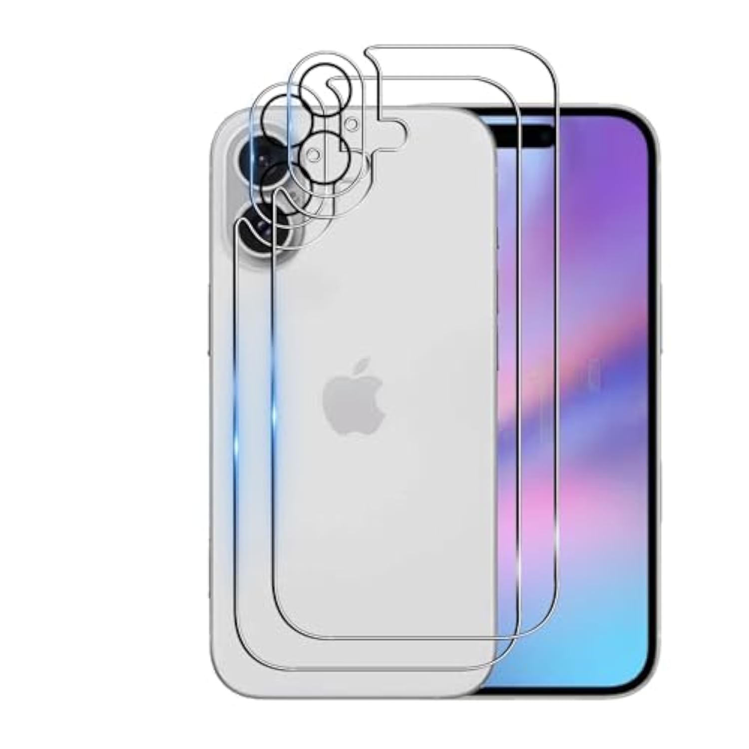 Screen Protector Compatible With Iphone 16, 2 Pcs Back Protector + 2 Pcs Camera Lens Protector, Ultra Hd Glass, Anti-Scratch, Easy Installation