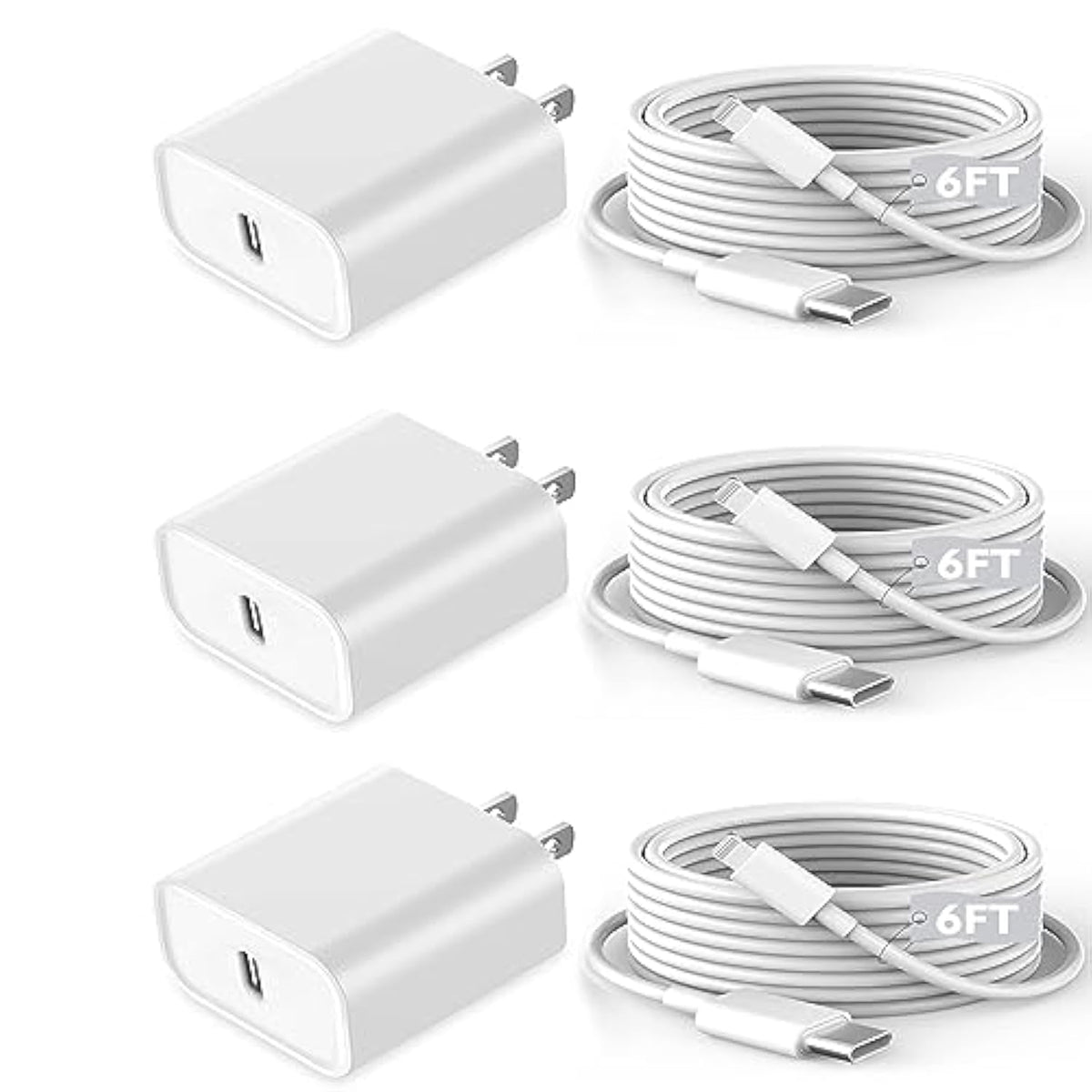 Long Iphone 14 Charger [Apple Mfi Certified] 3Pack 6Ft Apple I Phone Charging Cord With 3Pack Usb C Wall Charger Pd Adapter Compatible With Iphone 14/13 (Pro,Pro Max,Mini),11/11 Pro Max/Xs Max,Ipad