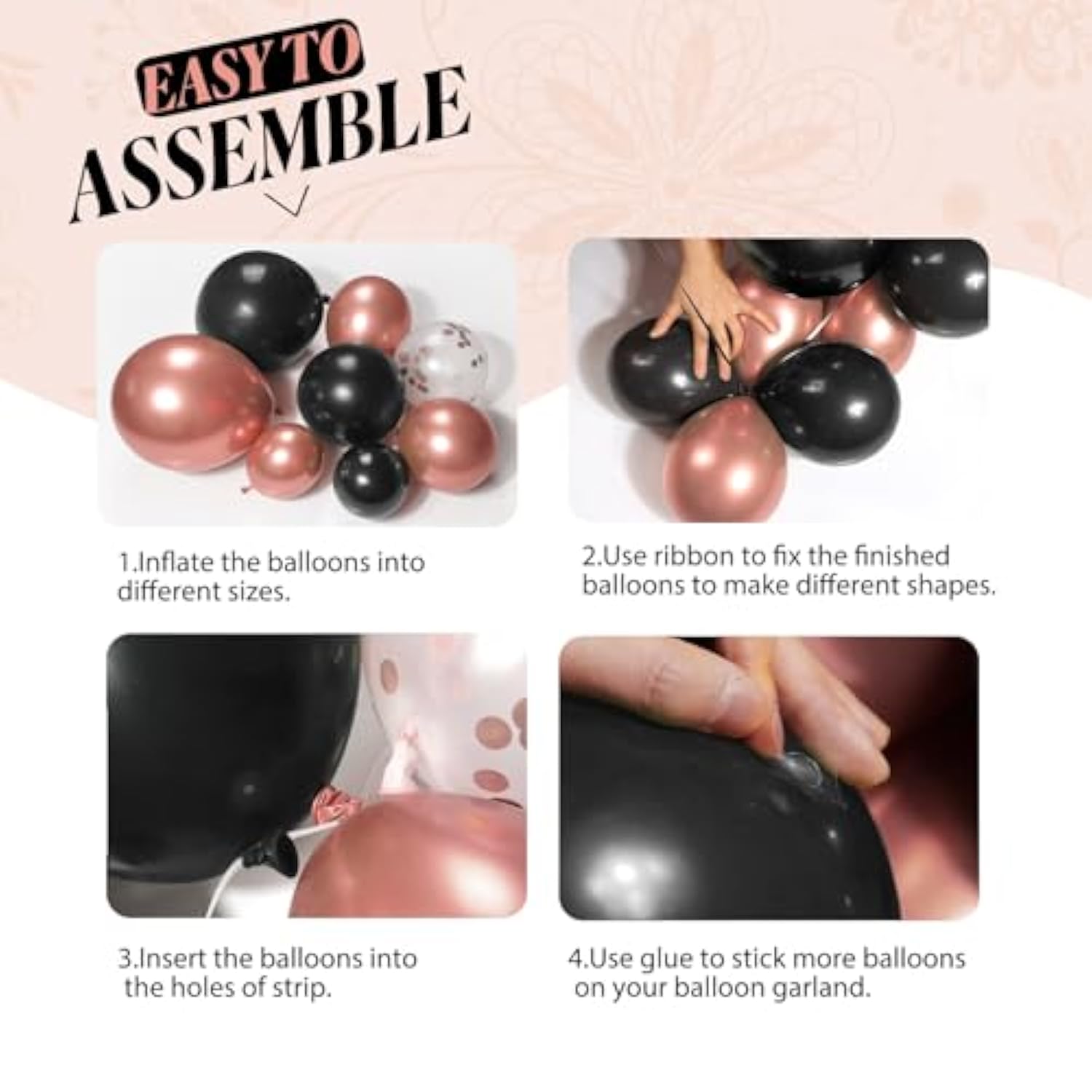 132Pcs Rose Gold Black Balloon Arch Kit for Wedding Graduation Baby Shower Party
