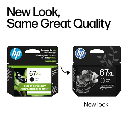 67Xl Black High-Yield Ink Cartridge | Works With Deskjet 1255, 2700, 4100, Envy 6000, 6400 Series | Eligible For Instant Ink | 3Ym57An | Packaging May Vary