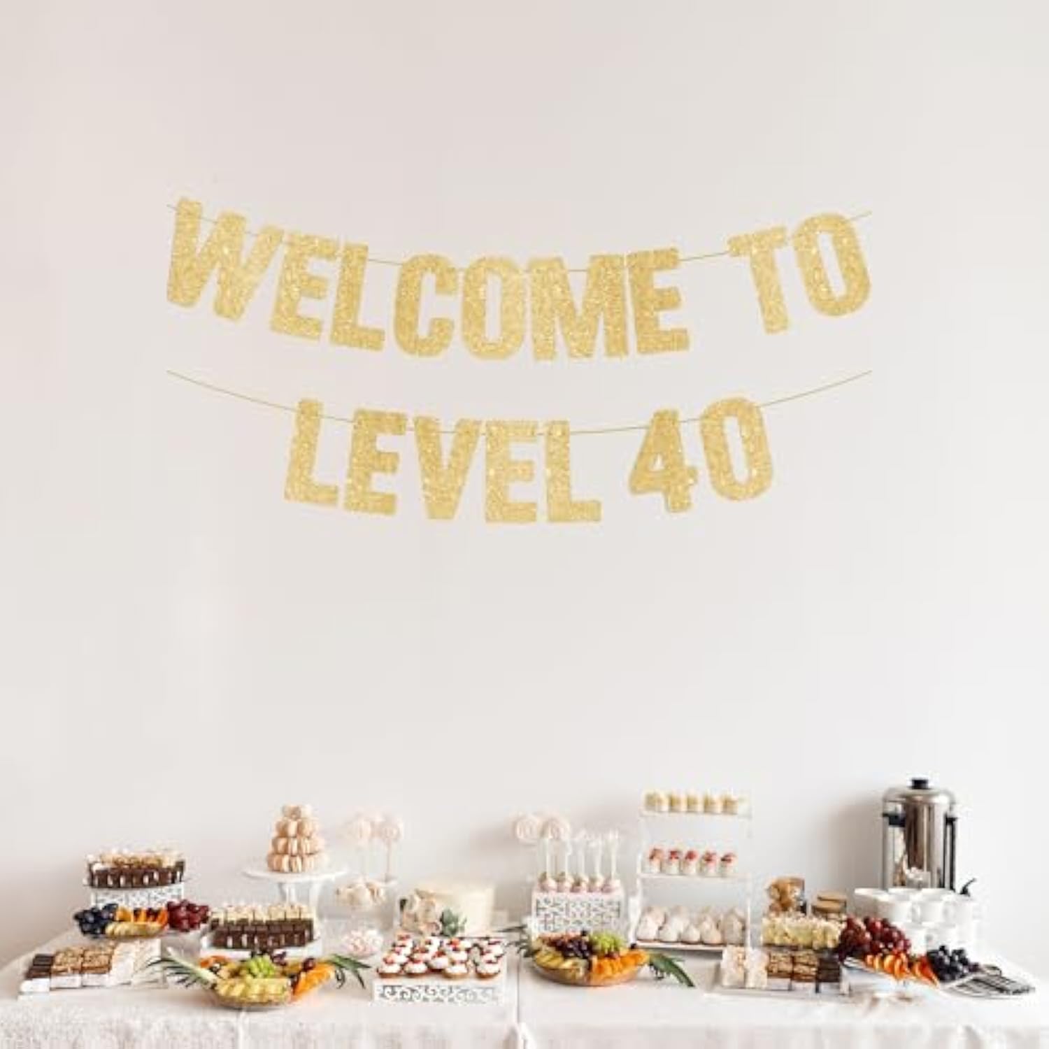 Happy 40Th Birthday Decorations For Men, Pre-Strung Welcome To Level 40 Gold Glitter Banner, 40 Year Old Party Sign For Women