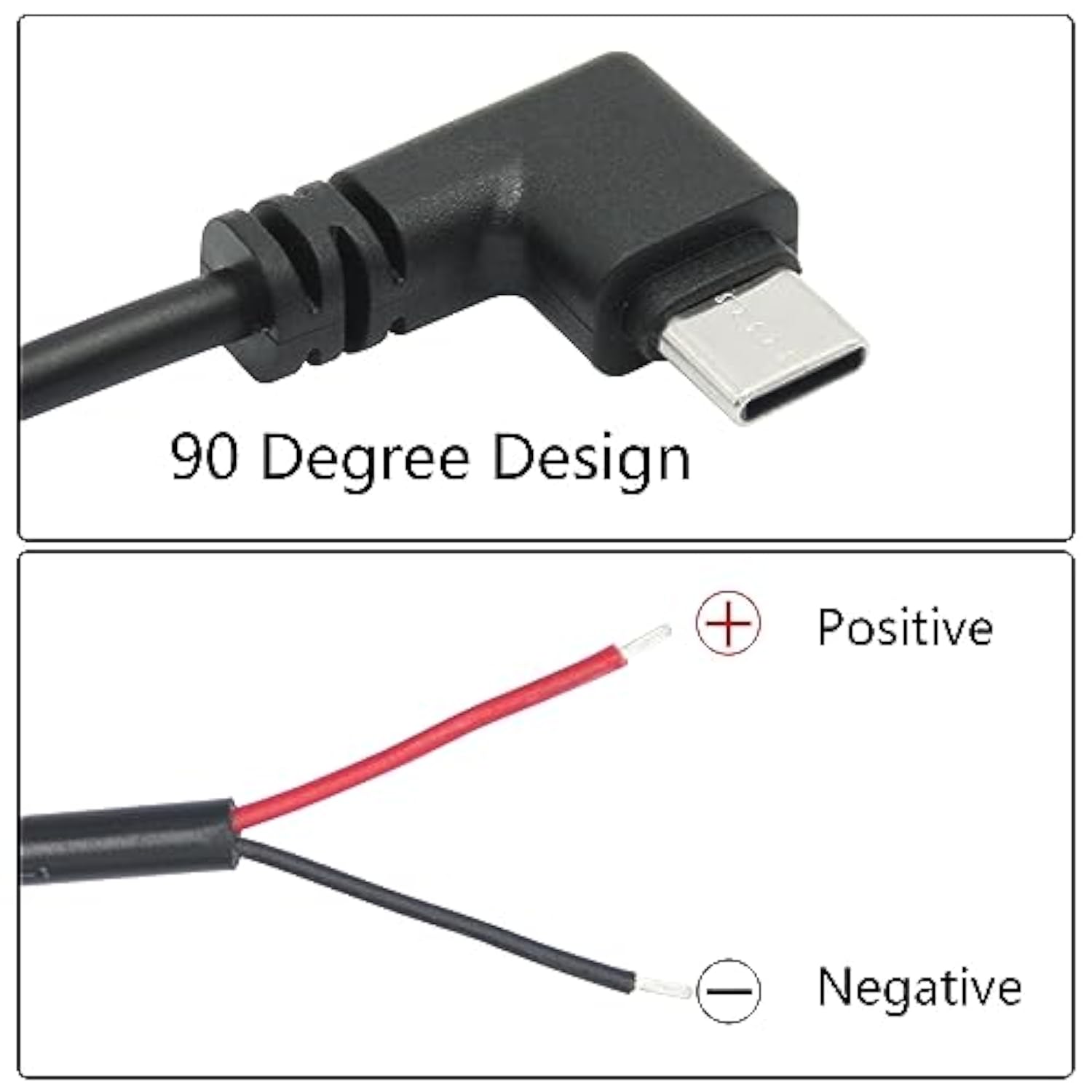 Right Angle Usb C To 2 Pin Bare Wire Open End Wire 1M/3Ft, 90 Degree Usb Type
