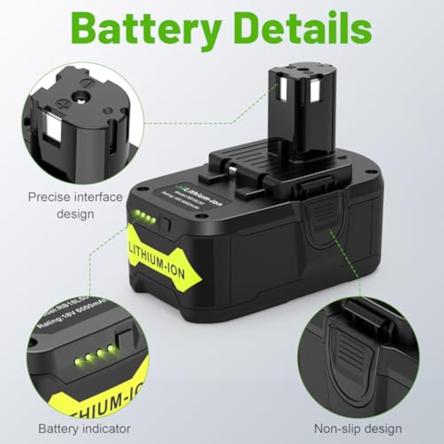 18V 6.0Ah Lithium Ion Battery Compatible With Ryobi 18 Volt Cordless Power Tools Battery One+ P108 P102 P103 P104 P105 P107 P106 P221 Bpl18151 (1 Pack)