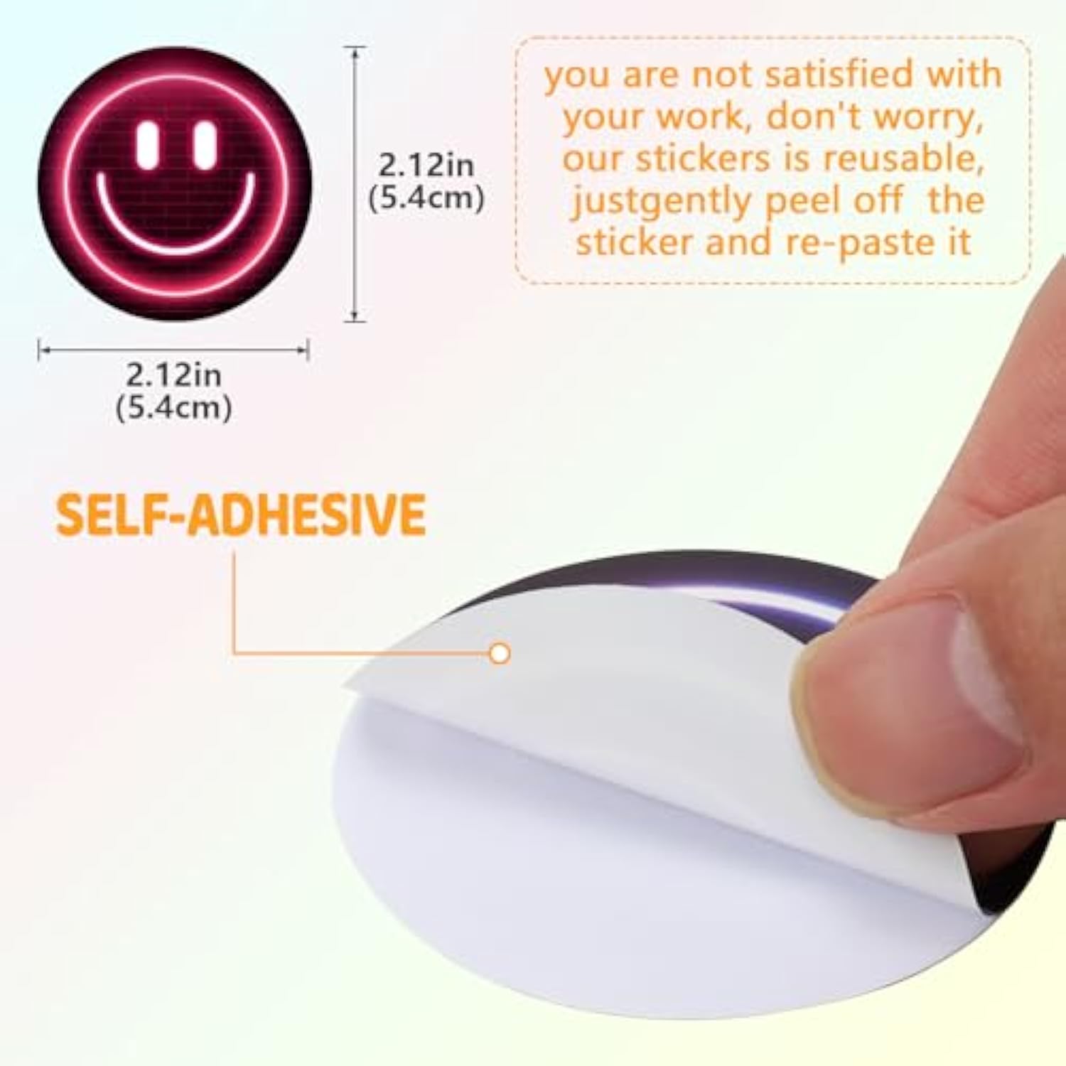 50Pcs Smiling Neon Stickers, Cute Water Bottle Stickers For Kids, For Teaching Rewards, Notebooks, Stationery, Luggage, Cartoon Pvc Happy Stickers