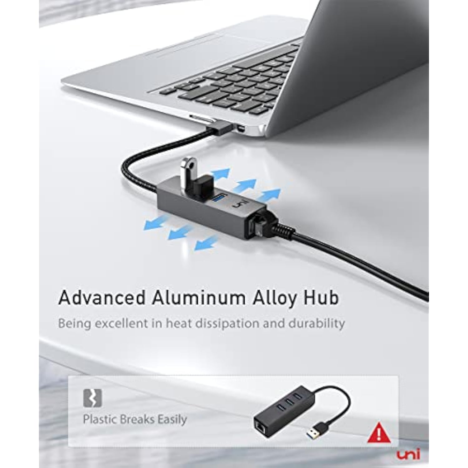USB 3.0 to Ethernet Adapter, uni [High-Speed Gigabit] Network Hub, 4-in-1 Mult
