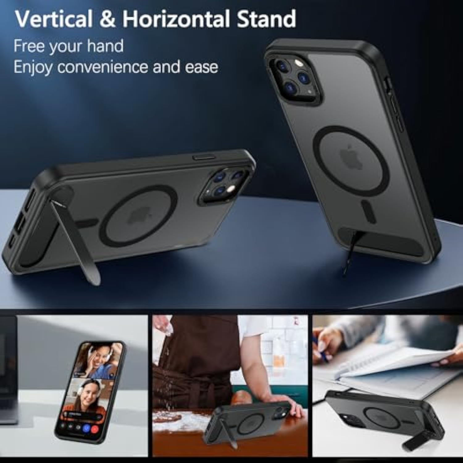 For Iphone 11 Pro Max Case With Stand, Magnetic Cases With Foldable Invisible Stand Translucent Matte Back Slim Protective Shockproof Kickstand Phone Case For Iphone 11 Pro Max 6.7", Black