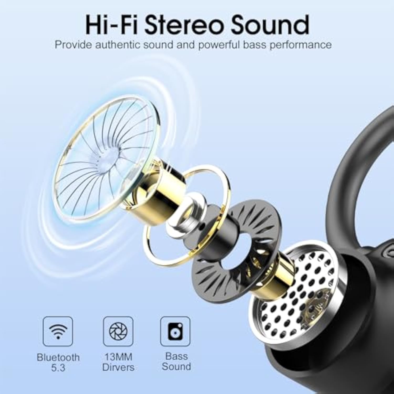 Wireless Earbuds, 2023 Bluetooth Headphones 5.3 Sport, 50H Ear Buds With Earho