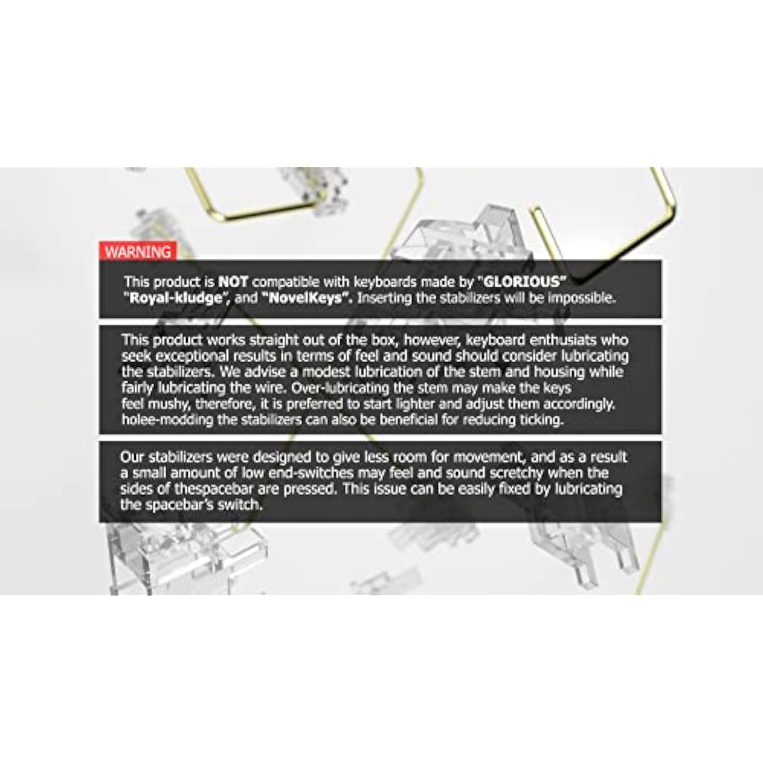 Plate Mount Polymer Nylon Stabilizers With Gold-Plated Wires For Mechanical Ke