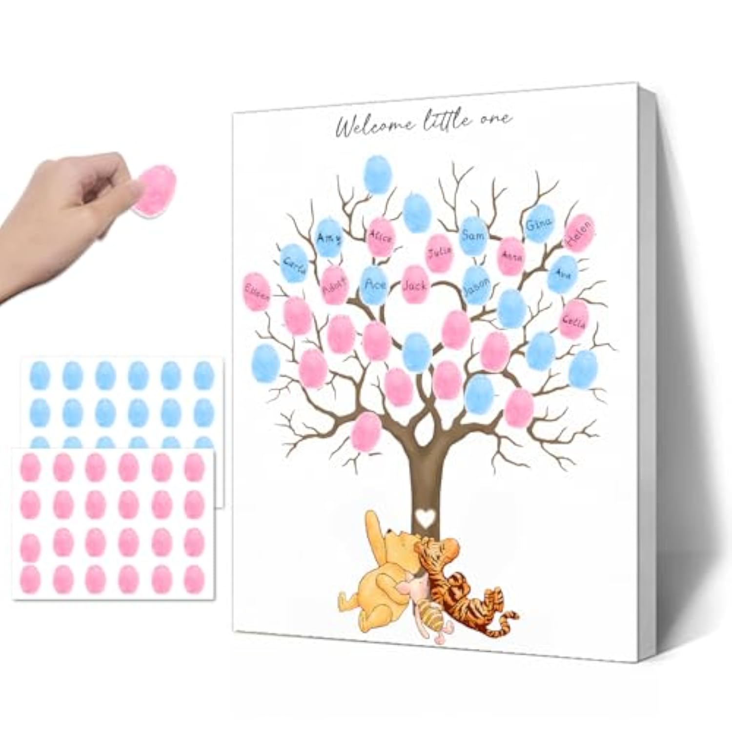 Winnie Gender Reveal Fingerprint Tree, Winnie Gender Reveal Decor Guestbook, Baby Shower Decoration For Expectant Mothers, Baby Shower Guest Book With Stickers