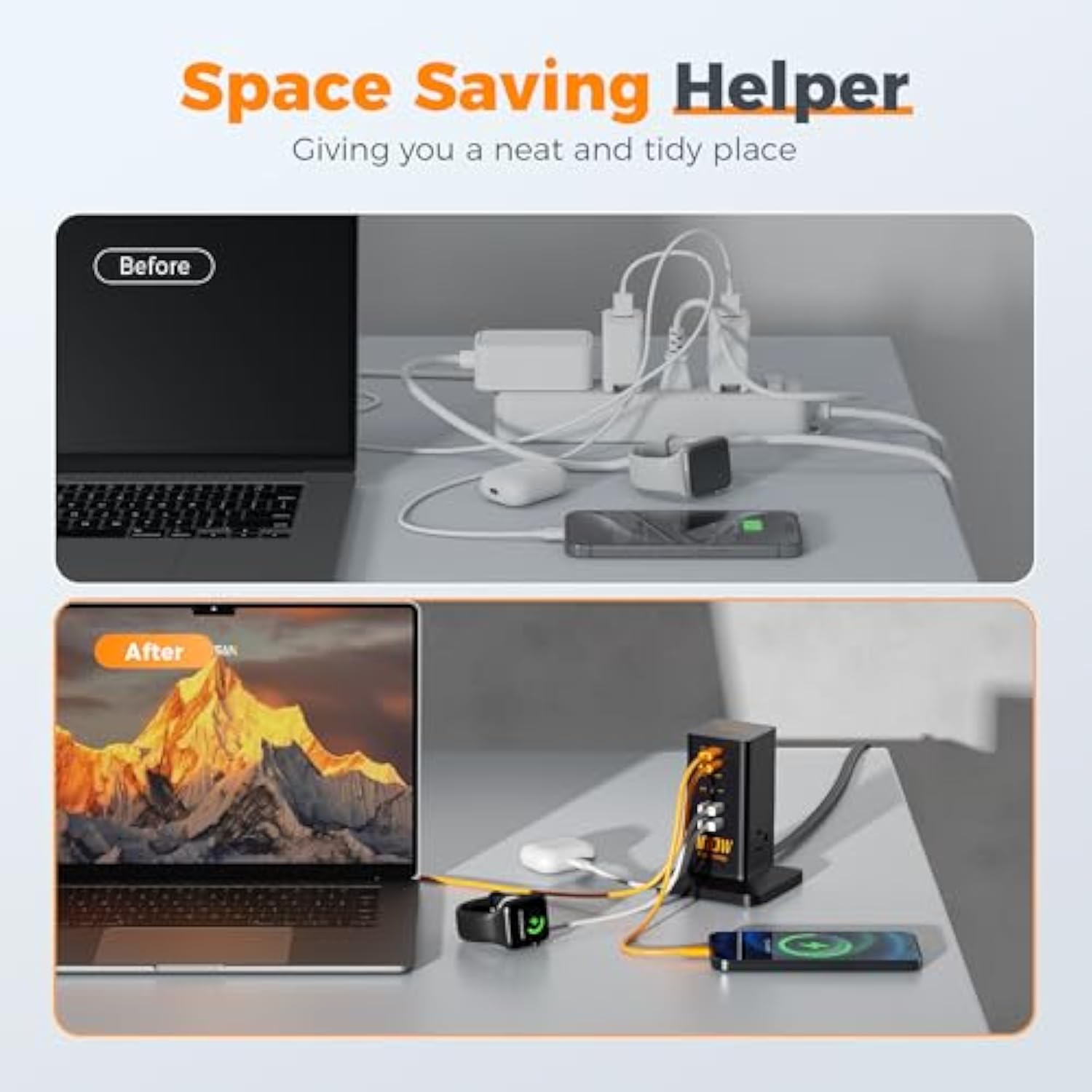 Charging Station Pd 100W, 9-In-1 Usb C Power Strip For Iphone 16/15, Macbook, Tablet, Desktop Phone Fast Charger With 3 Ac, 3 Usb-A Ports, Home Drom Office Accessories