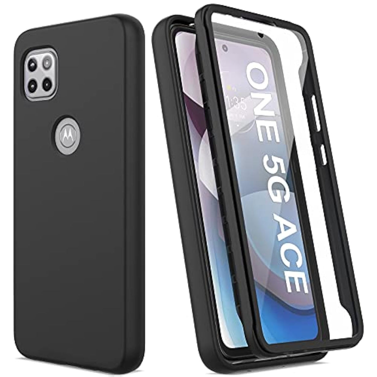 V/A For Motorola One 5G Ace Case With Built-In Screen Protector, Full Body Protection Shockproof Cover Case, [Rugged Pc Front Bumper + Soft Tpu Back Cover] Armor Protective Phone Case (Black)