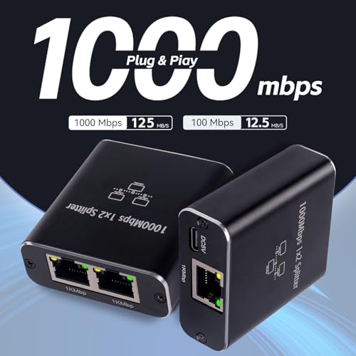 Kuolao Gigabit Ethernet Splitter 1 To 2 Port High-Speed 1000Mbps Rj45 Internet Adapter Supports Cat5E/Cat6/Cat7/Cat8 Cables