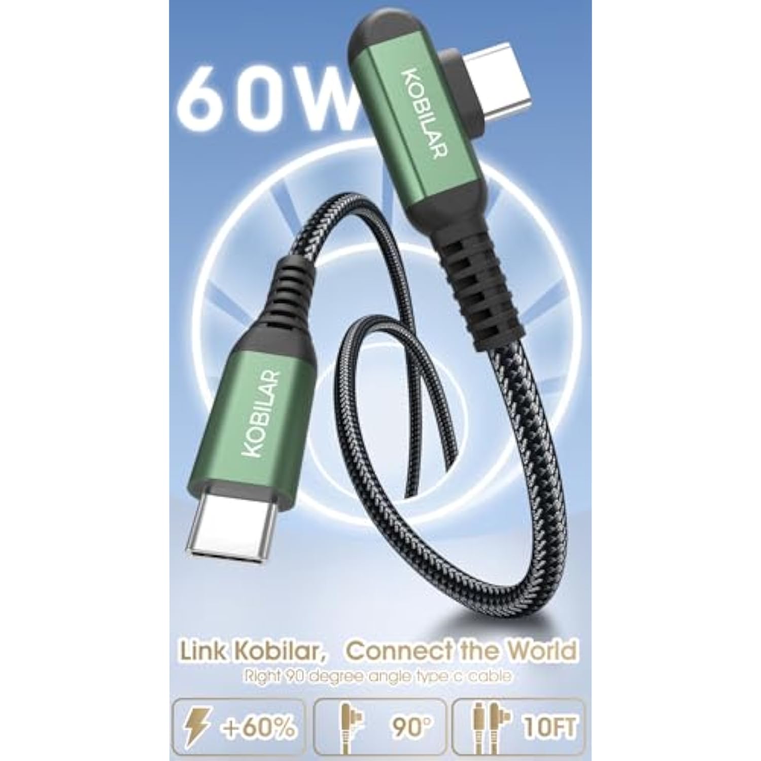 10Ft Usb C To Usb C Cable, Type C Charger Cord Right Angle 2Pack, 60W Fast Charger Usb C 90 Degree For Iphone 15/16 Pro Max Plus, Ipad Pro, Usb C Cable For Samsung S24 S23 S22