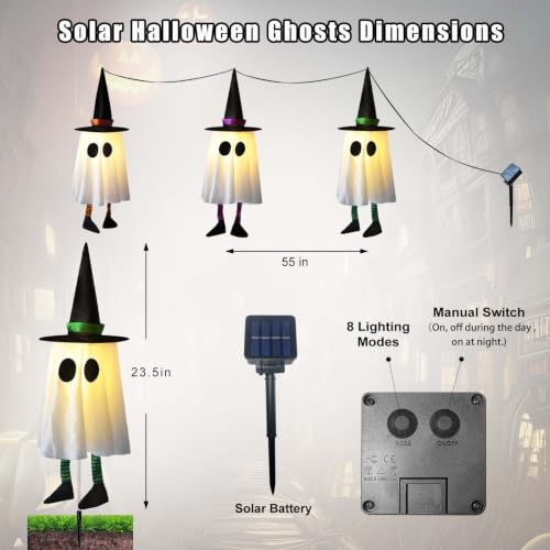 3 Pcs Halloween Ghost Decorations Outdoor, Solar Powered Yard Stake Lights
