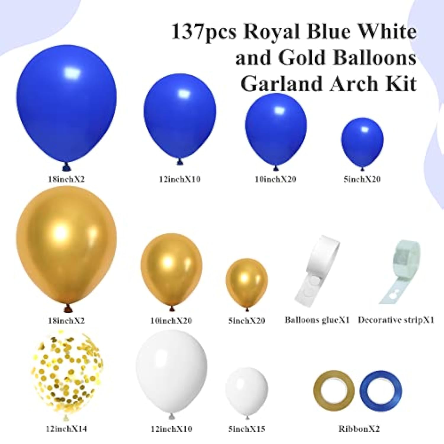 137Pcs Royal Blue And Gold Balloons Arch Garland Kit, 18/12/10/5 Inch