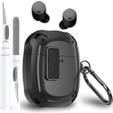 For Google Pixel Buds Pro 2/Pro Case Cover With Lock Clip & Cleaner Pen 2024/2022, Shockproof Protective Hard Shell Skin With Carabiner Men Women - Black