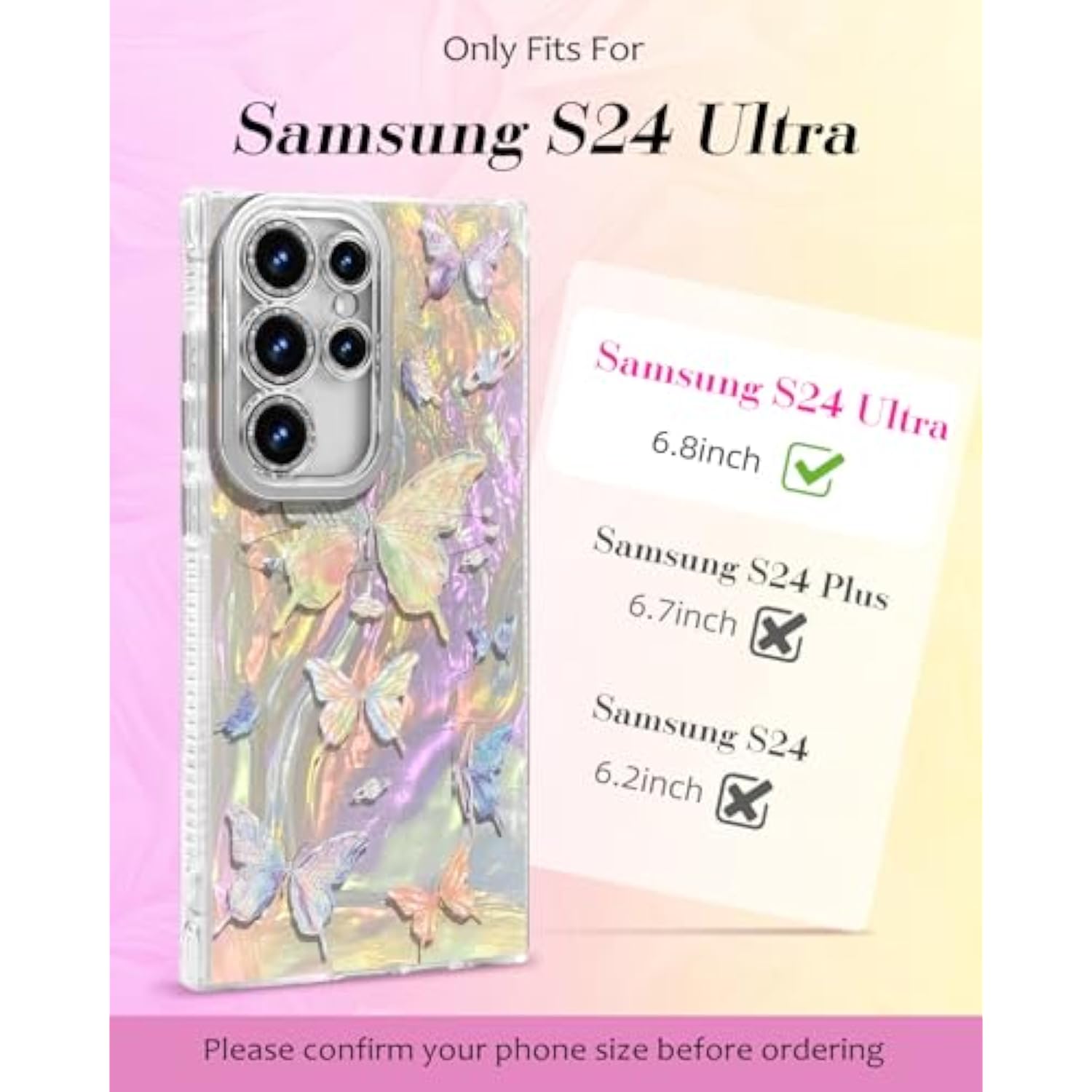 Samsung Galaxy S24 Ultra Case - Cute Glitter Laser Butterfly S24 Ultra Phone Case With Bling Camera Lens Protector