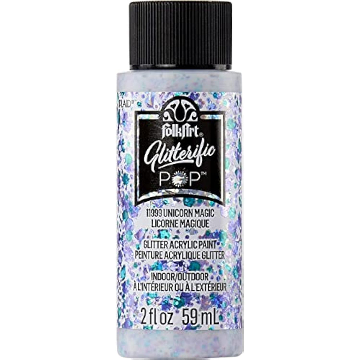 FolkArt Glitterific Pop Acrylic Craft Paint, Unicorn Magic 2 fl oz Premium Glitter Finish Paint, Perfect for Easy to Apply DIY Arts and Crafts, 11999