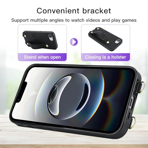 for Apple iPhone 17e Crossbody Case with Card Holder & Wrist Strap, PU Leather Shockproof Cover with Adjustable Shoulder Lanyard & Wristband