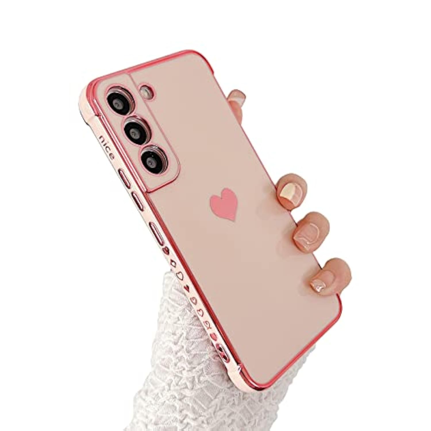 Design For Samsung Galaxy S22 Plus/S22+ Phone Case,Cute Love Heart Luxury Gold Plating Edge Case For Women Men Camera Protection Shockproof Bumper With Side Small Heart Pattern (Pink)