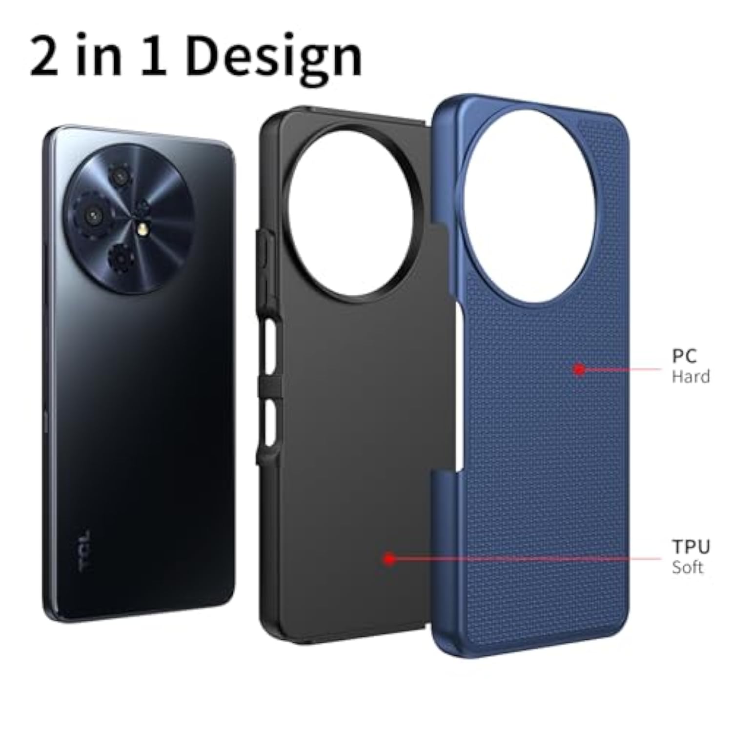 For Tcl 60 Xe Nxtpaper 5G/Tcl 50 Xl 5G Case With Tempered Glass Screen Protector,Dual Layer Heavy Duty Shockproof Protection (Blue)