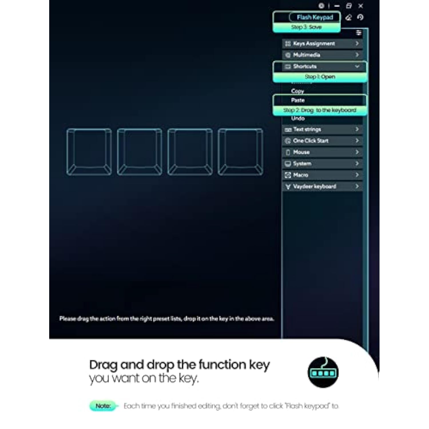4 Fully Programmable Keys With Floating Window And Macro Multifunctional Keypa