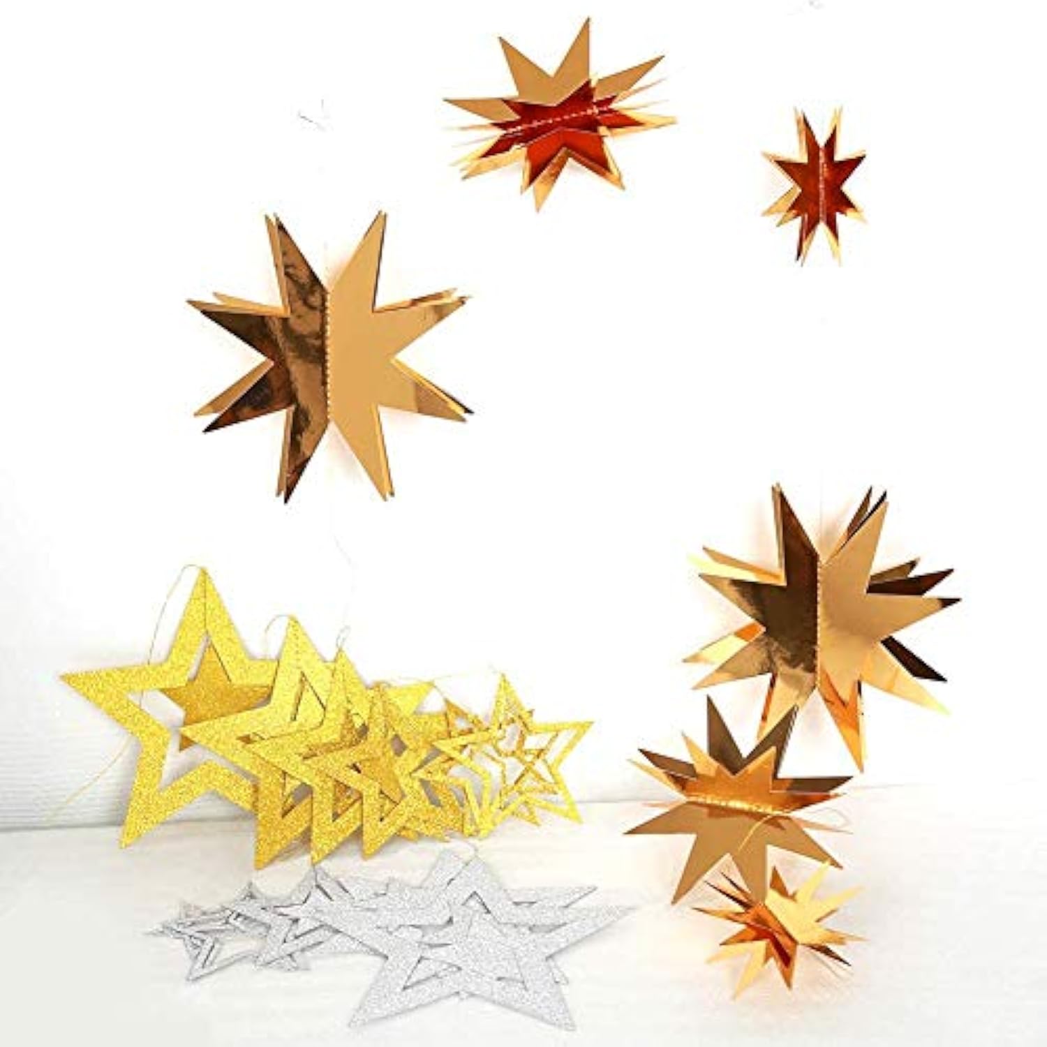 Silver Gold Star Garland Hanging Twinkle Little Star Decorations Glittery Party Supplies For Baby Shower Birthday New Year Eve Graduation Christmas Ramadan Eid Galaxy Theme