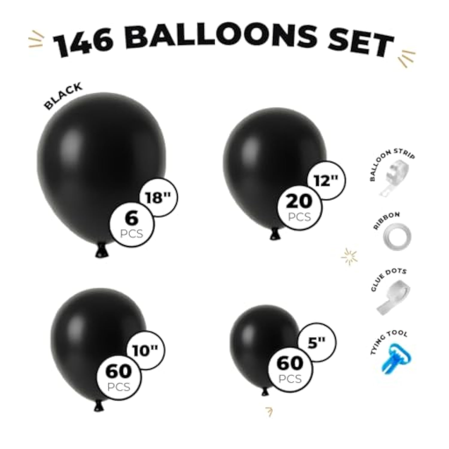 146 Pcs Black Balloon Garland Arch Kit for Party DIY Decorations