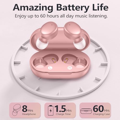 S8 Mini Wireless Earbuds Bluetooth 5.3 In Ear Light-Weight Headphones,60Hrs Playtime Ear Buds With Charging Case,Bluetooth Headsets,Premium Sound With Deep Bass For Sport-Pink