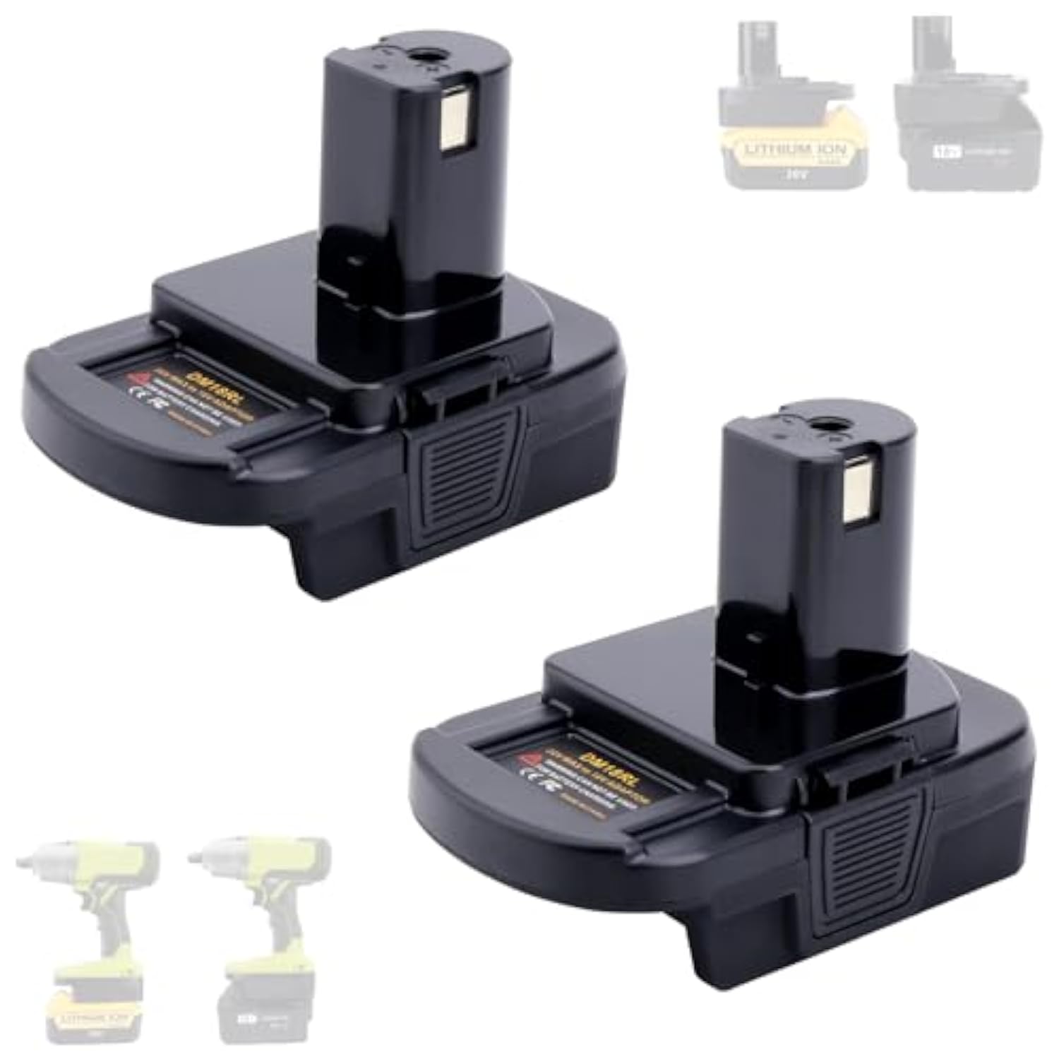 2 Packs Battery Adapter Compatible With Ryobi 18V One+ Tools, Convert Compatible With Dewalt 20V & Compatible With Milwaukee M18 18V Lithium Battery To Work With 18V Tools