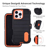 For Black Iphone 16 Pro Max Phone Case With Belt Clip Heavy Duty Holster Shockproof Cases,3 Layers Of Sturdy,Military Grade Protective Cases For Iphone 16 Pro Max Case With Clip (Black+Orange)