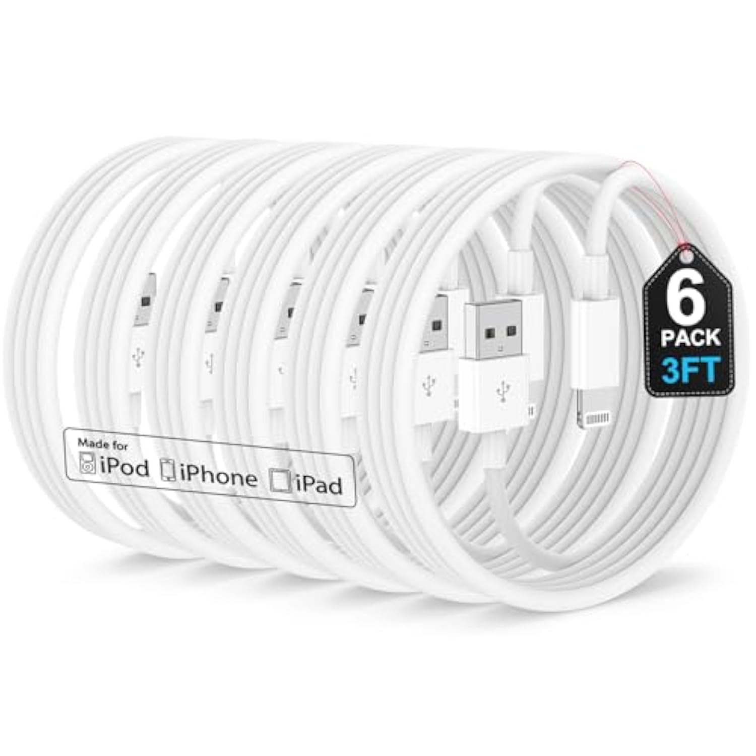 6Pack Iphone Car Charger Cord 3Ft[Apple Mfi Certified],Usb A To Lightning Cable Original Apple Carplay Charging Cord 3 Feet, Usb Charging Cable 3 Feet For Iphone 14/13/12/11 Pro Max/Xs/Xr/X/8/7Plus